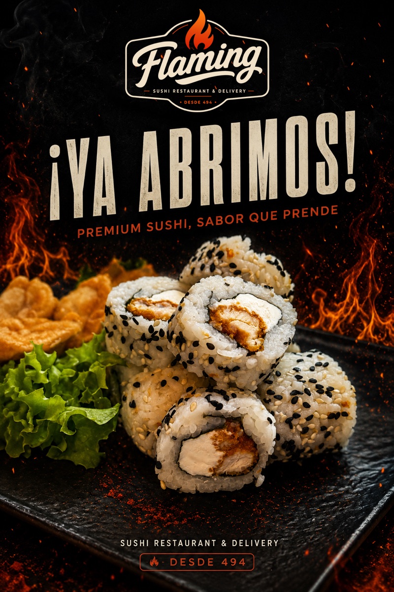 Publicación de Flaming con rolls y gráfica de la marca